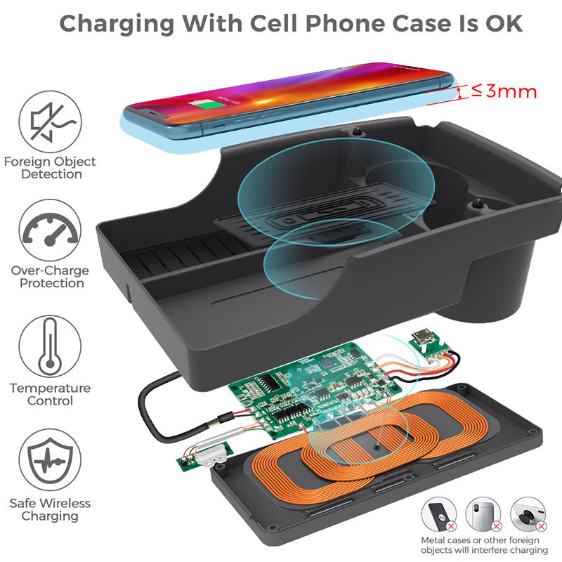 CarQiWireless Wireless Charging Tray Storage Box for Tesla Model S / X ... - Portable Charging Kit For Tesla Model S