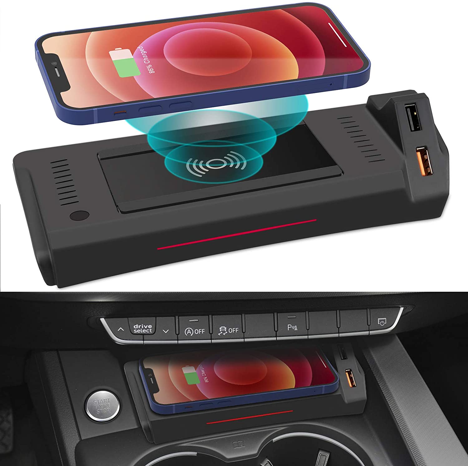 CarQiWireless Wireless Phone Charger for Audi Accessories A4 S4 A5 S5 2018 2021